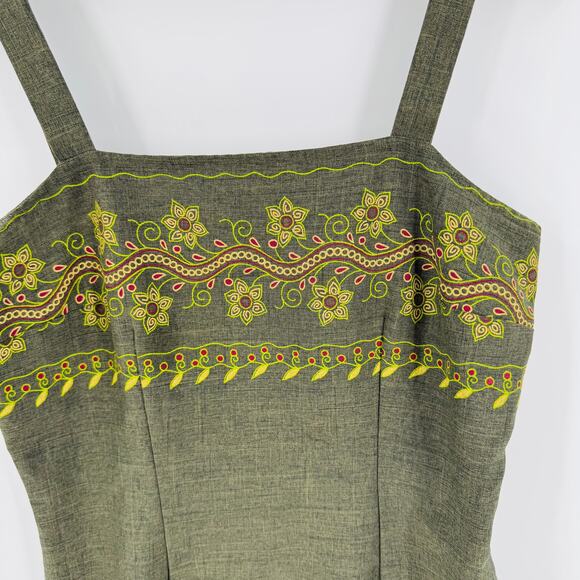 Vintage No Boundaries Olive Green Floral Print Boho Mini Dress Y2K Size Medium - Picture 6 of 7